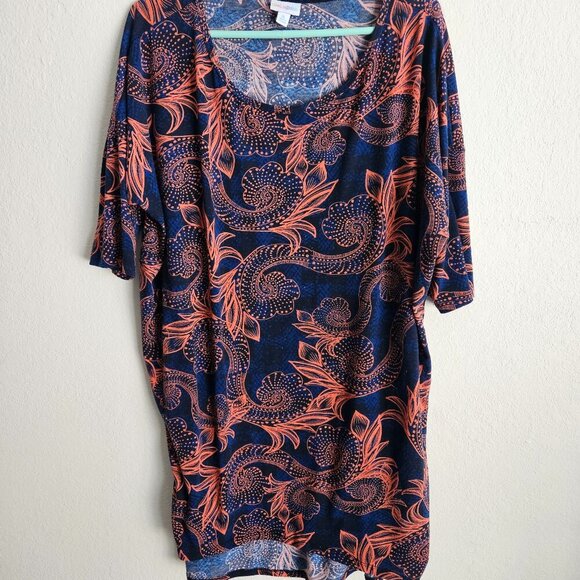 Lularoe Comfy Tropical Boho blue orange 3/4 sleeve dress Long Oversized tunic XL - Picture 2 of 6